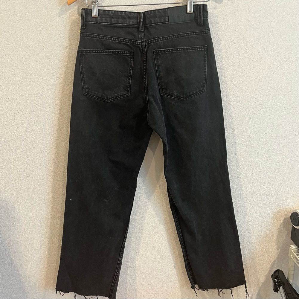 Bershka charcoal gray black straight cropped jeans distressed raw hem size 4 - Picture 11 of 12
